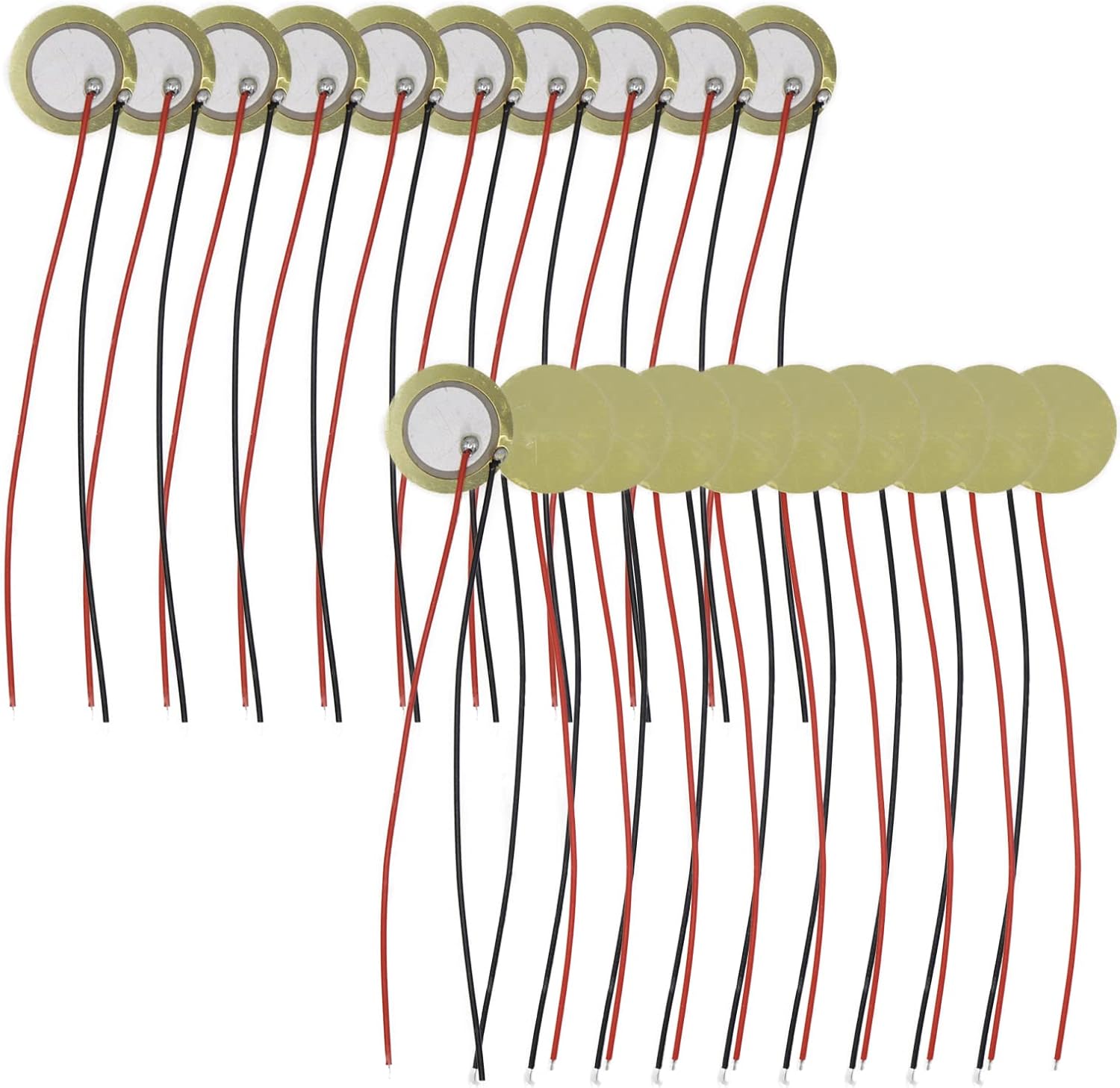 Cheerock piezo transducer showing brass and ceramic construction with pre-wired leads